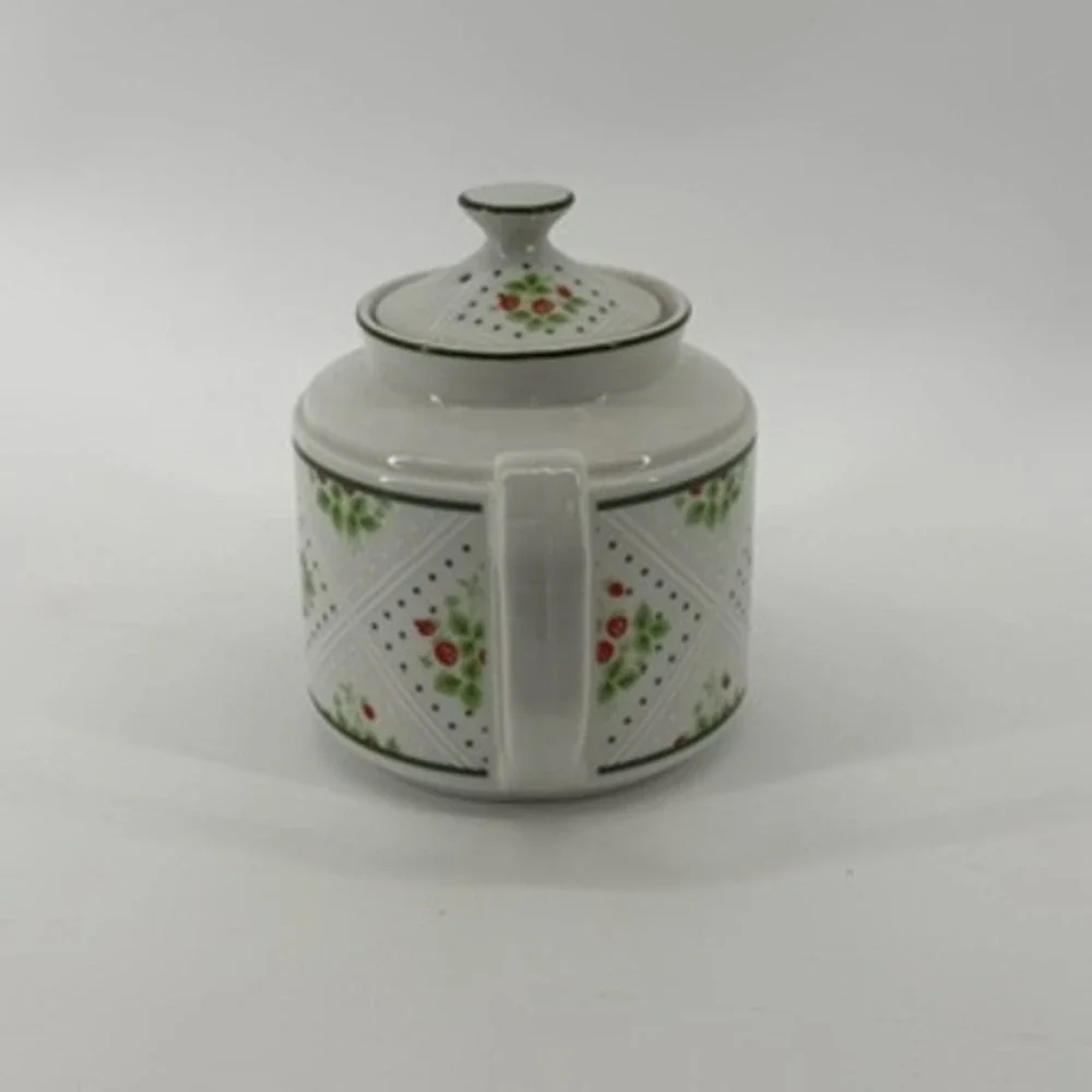 Vintage 1975‎ Enesco Swiss Strawberry Dot Fine China Teapot Japan White Green